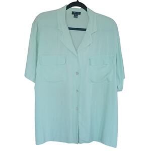 Silk House Button Up Silk Blouse Women's Large Green Color Quiet Luxury Coastal